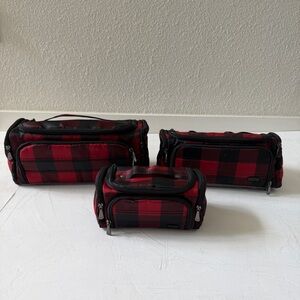 Lug Travel Cosmetics Case, Red and Black Plaid Pattern Set of 3